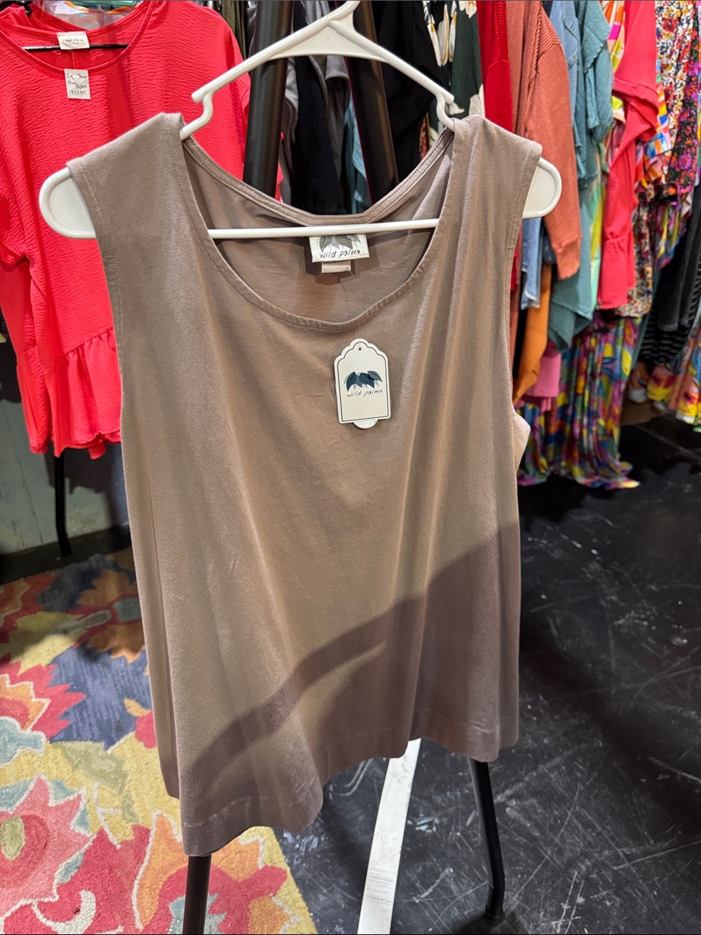 Wild Palms Taupe Scoop Neck Tank Top
